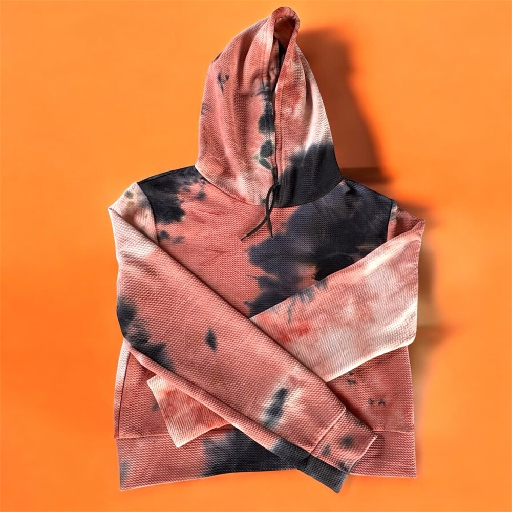 AQ-Sport XL Tie-Dye Hoodie in Pink, Peach, and Black Waffle-knit